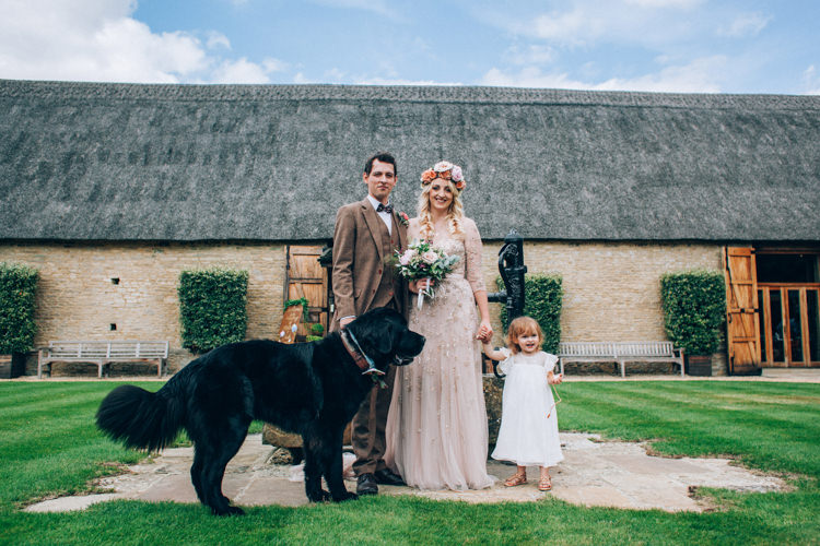 Family Bride Groom Daughter Dog Pet Flowery Bohemian Secret Garden Wedding https://caseyavenue.co.uk/