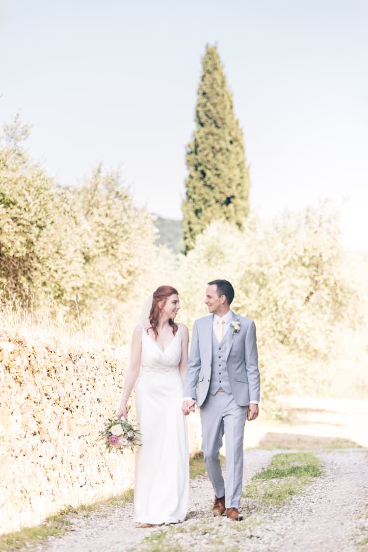 Italy Destination Wedding Olive Trees Outdoor Summer Spring Bride Groom Walk Cypress | Romantic Garden Elopement Tuscany http://purewedding.it/en