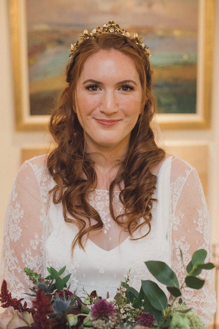 Long Hair Waves Tiara Crown Accessory Gold Bride Bridal Joyful Warm Cosy Autumn Barn Wedding http://www.rebeccadouglas.co.uk/