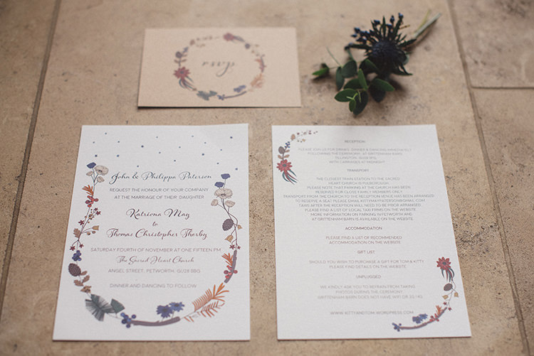 Floral Stationery Invites Invitations Joyful Warm Cosy Autumn Barn Wedding http://www.rebeccadouglas.co.uk/