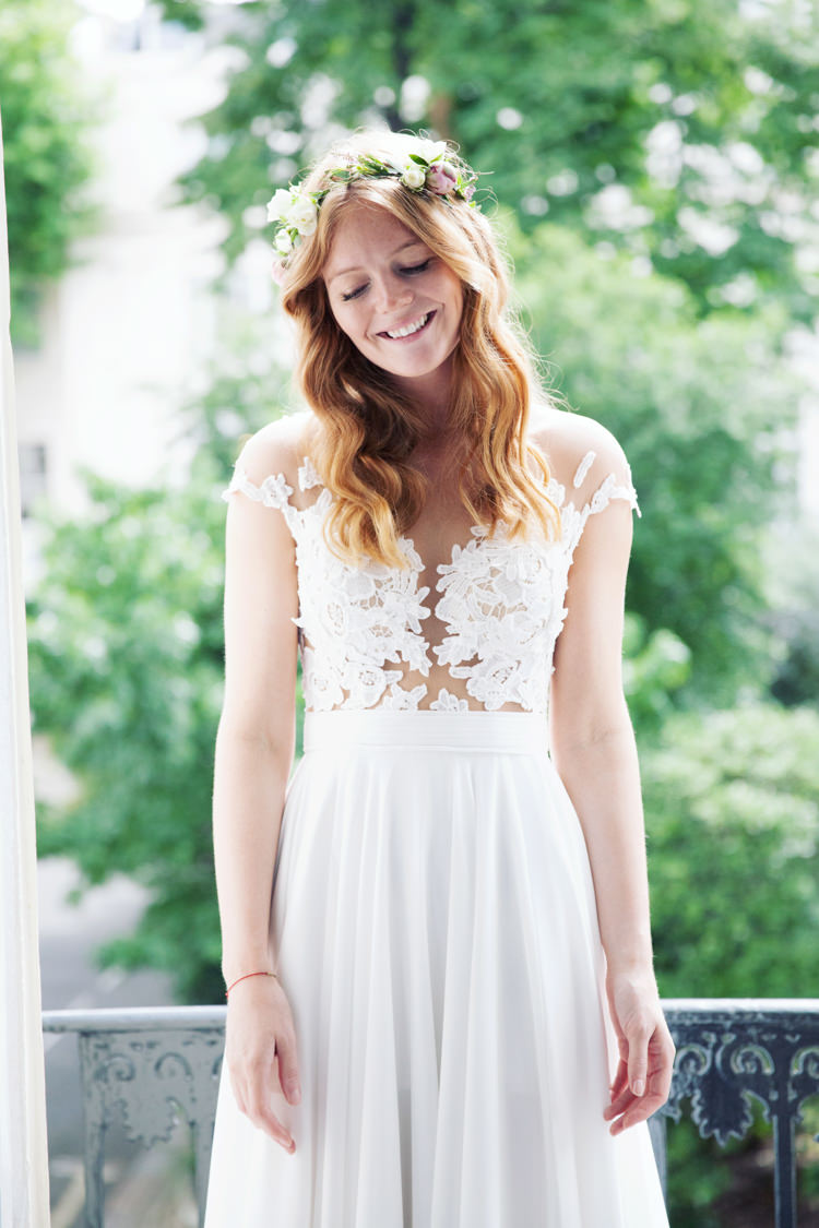 Illusion Lace Dress Gown Bride Bridal Mila Nova Flower Crown Relaxed Lavender Farm Marquee Wedding https://sashaleephotography.com/