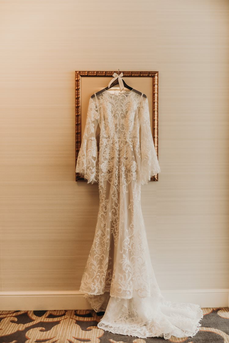Modern Stylish Chic Bridalwear Wedding Dress Long Bell Sleeves Intricate Illusion Lace | Urban Industrial Luxe Wedding http://hellencophotos.com/