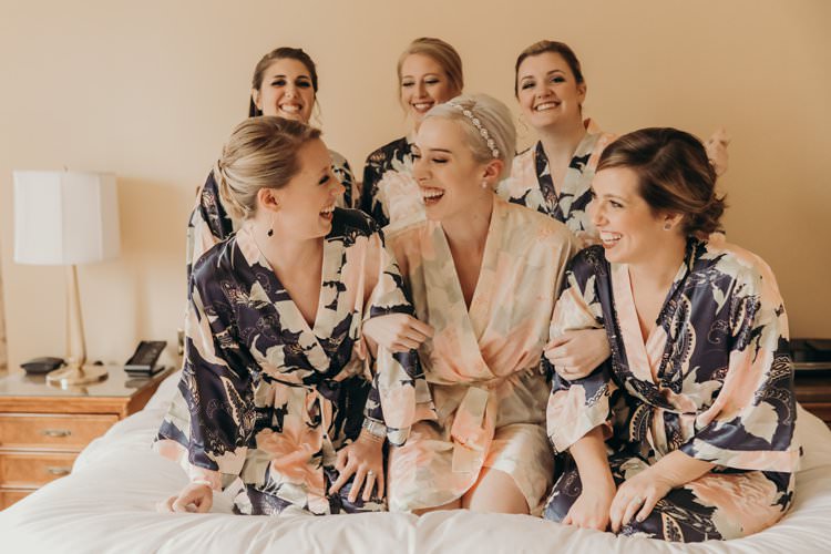 Bride Bridesmaids Satin Silk Robes Morning Ready Group Girls | Urban Industrial Luxe Wedding http://hellencophotos.com/