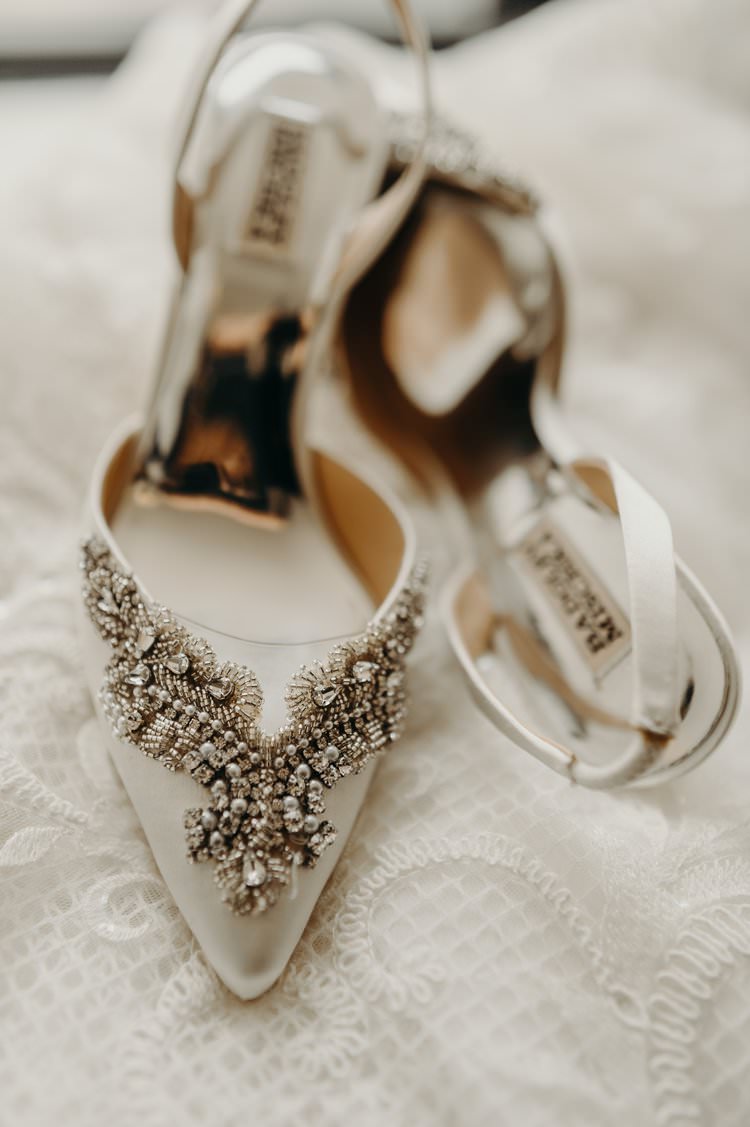 Modern Stylish Chic White Embellished Bridal Shoes Badgley Mischka | Urban Industrial Luxe Wedding http://hellencophotos.com/