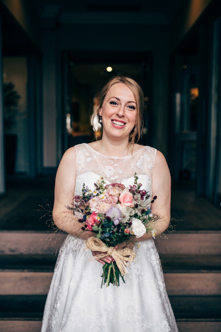 Bride Bridal Dress Gown Sweetheart Neckline Lace Bouquet Wildflower Old Fashioned Fete Cricket Pavilion Wedding https://www.naomijanephotography.com/