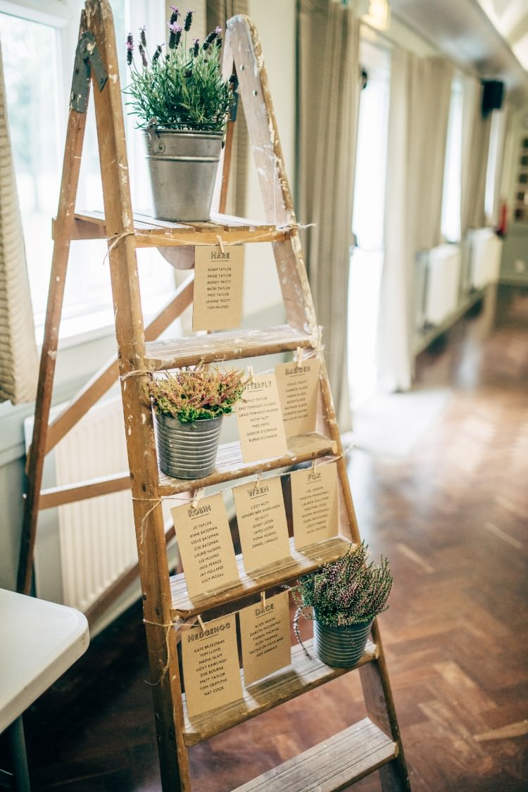 Vintage Step Ladder Table Plan Seating Chart Lavender Steel Bucket Old Fashioned Fete Cricket Pavilion Wedding https://www.naomijanephotography.com/