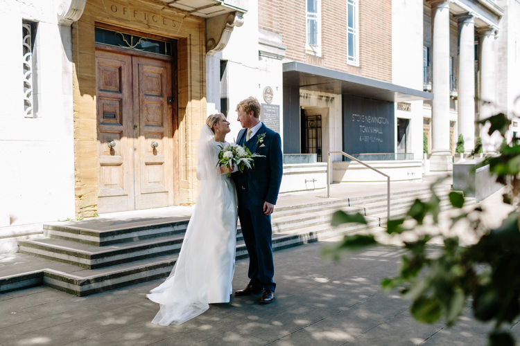 Sunny North London Stoke Newington Town Hall Bride Groom Outdoor Photographs | Modern Tropical Gold Urban Wedding https://www.christinewehrmeier.com/