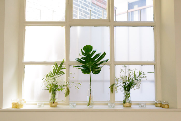 Shoreditch The Tab Centre Shoreditch Gold Tropical Decor Jars Window | Modern Tropical Gold Urban Wedding https://www.christinewehrmeier.com/