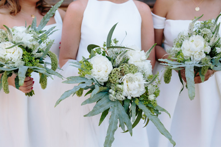 Bride Jesus Peiro Dress White Bridesmaids ASOS Simple Foliage Greenery Gold Bouquet | Modern Tropical Gold Urban Wedding https://www.christinewehrmeier.com/