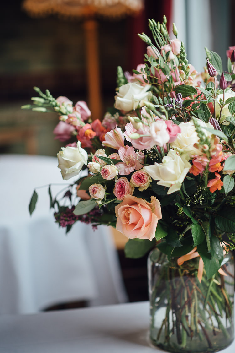 Flowers Florals Table Setting Rose Pastel Chic Relaxed London Pub Wedding https://theshannons.photography/
