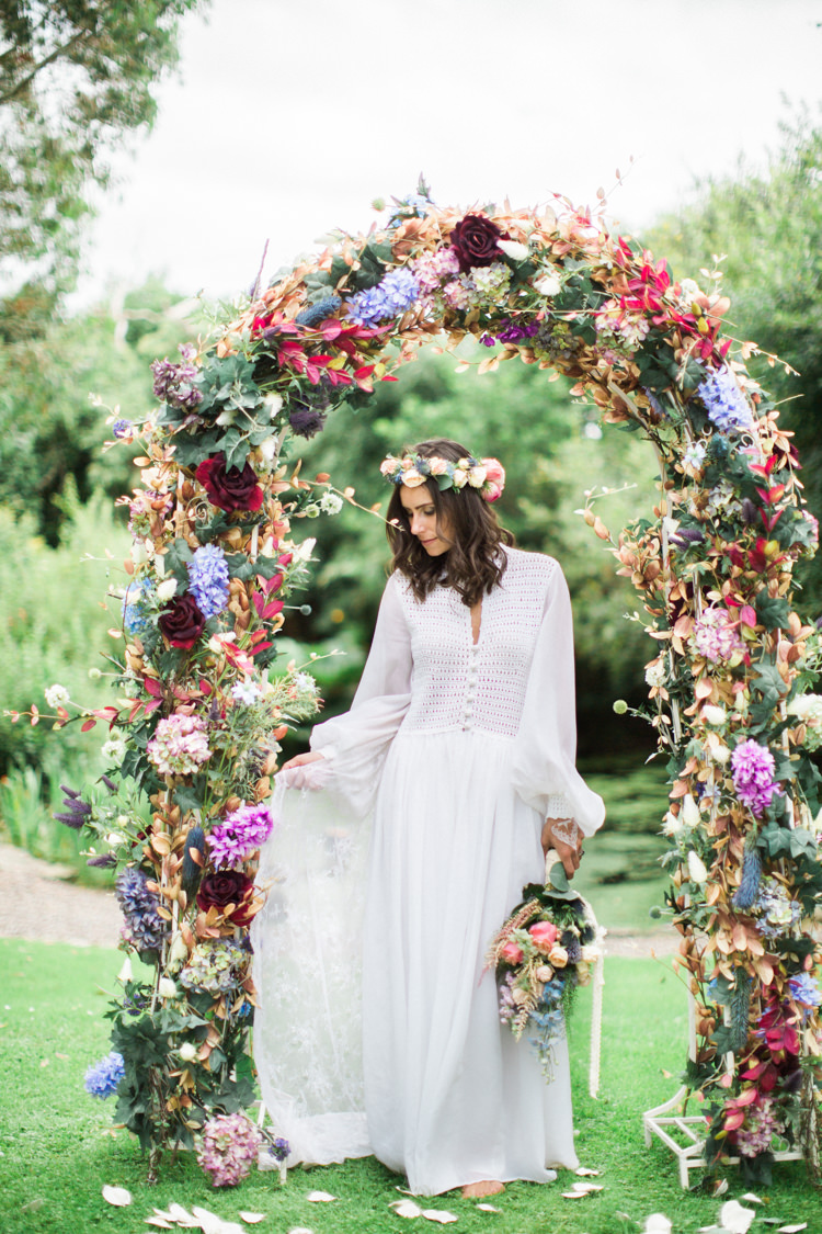 Flower Arch Vintage Bride Bridal Dress Gown Retro 70s Bohemian Summer Dream Wedding http://whitecatstudio.ie/