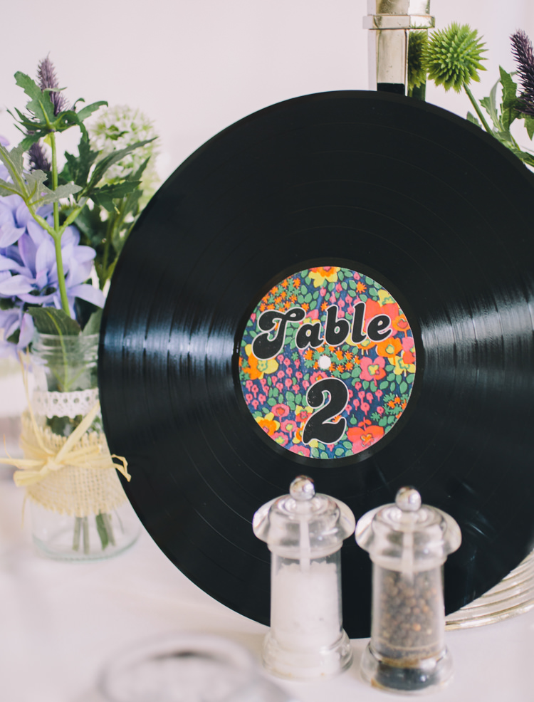 Record Vinyl Table Numbers Retro 70s Bohemian Summer Dream Wedding http://whitecatstudio.ie/