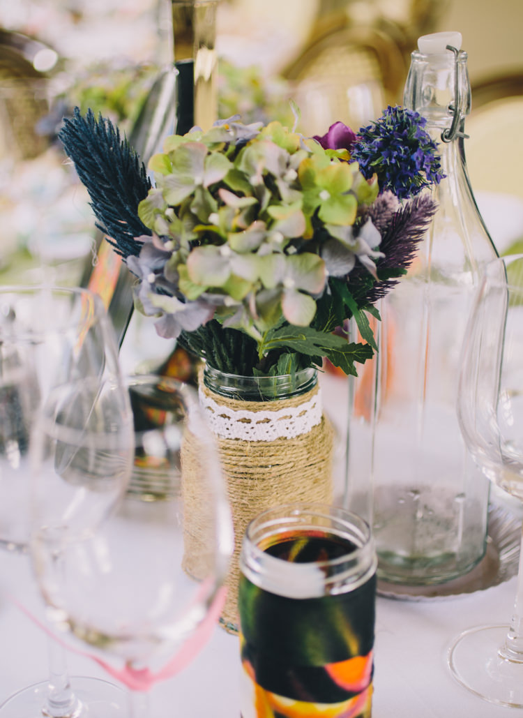 Twine Lace Jar Flowers Retro 70s Bohemian Summer Dream Wedding http://whitecatstudio.ie/