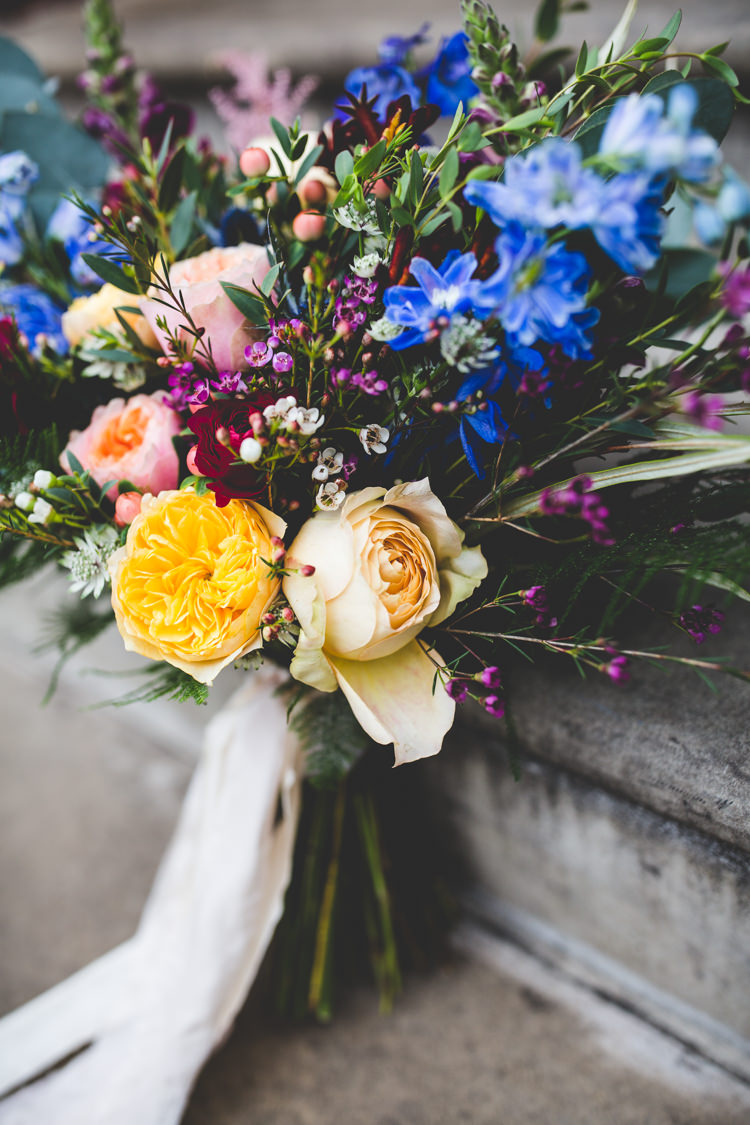 Multicolour Wild Flower Rose Cornflower Colourful Fun Cosy Rainy Sea Wedding http://www.livvy-hukins.co.uk/