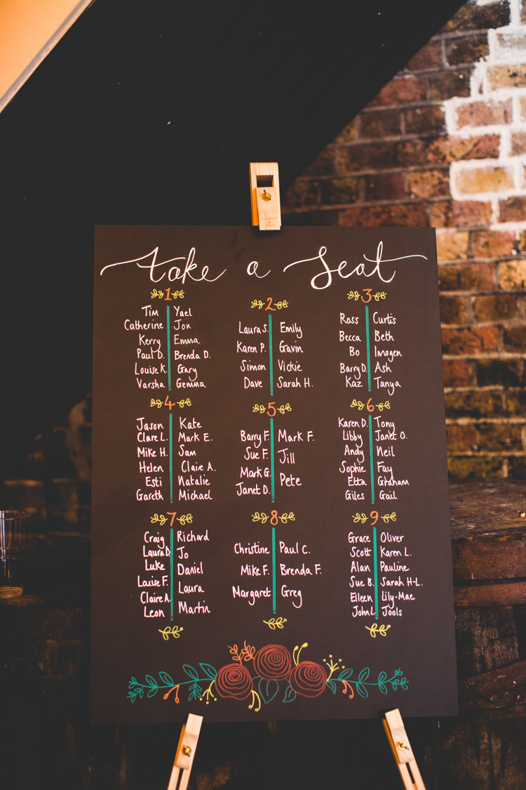 Table Plan Seating Chart Chalk Board Easel Modern Calligraphy Colourful Fun Cosy Rainy Sea Wedding http://www.livvy-hukins.co.uk/