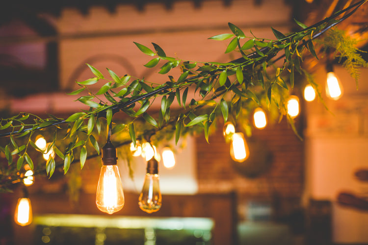 Festoon Lighting Olive Leaves Edison Bulb Colourful Fun Cosy Rainy Sea Wedding http://www.livvy-hukins.co.uk/