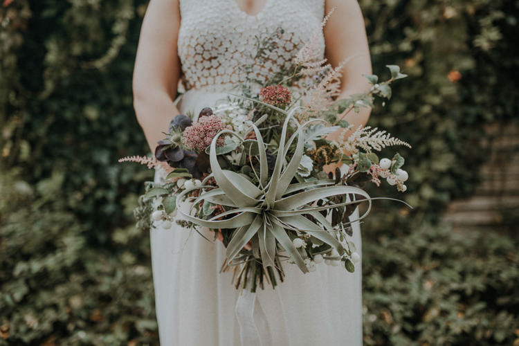 Bouquet Flowers Bride Bridal Air Plant Astilbe Bohemian Cool Raw Crystal Wedding Ideas https://lolarosephotography.com/