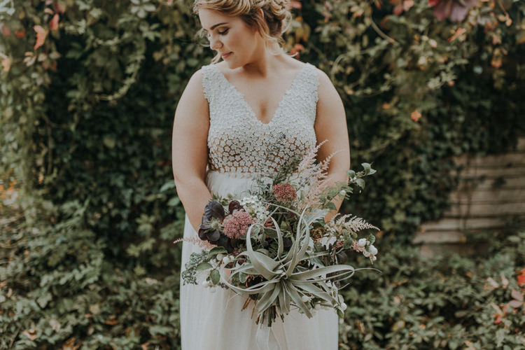Bouquet Flowers Bride Bridal Air Plant Astilbe Bohemian Cool Raw Crystal Wedding Ideas https://lolarosephotography.com/