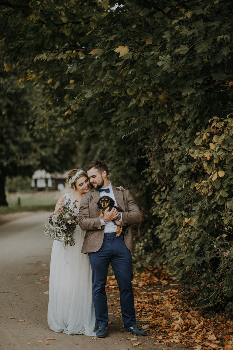 Groom Navy Loafers Trousers Tweed Jacket Bow Tie Bohemian Cool Raw Crystal Wedding Ideas https://lolarosephotography.com/