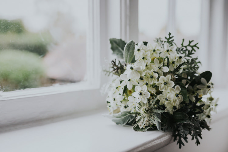 Flowers Bouquet White Green Thistle Bohemian Cool Raw Crystal Wedding Ideas http://www.kategrayphotography.com/
