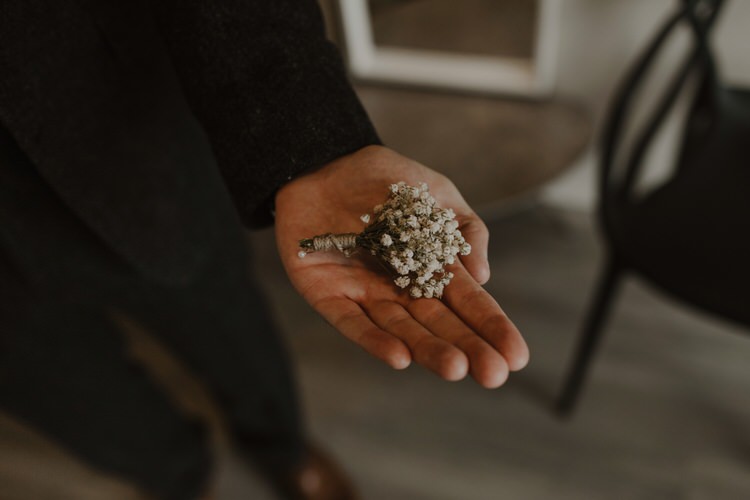 Groom Buttonhole Boutonniere Gyp Gypsophila Baby's Breath White Simple | Intimate Adventurous Emotional Iceland Wedding http://www.thecurries.co/