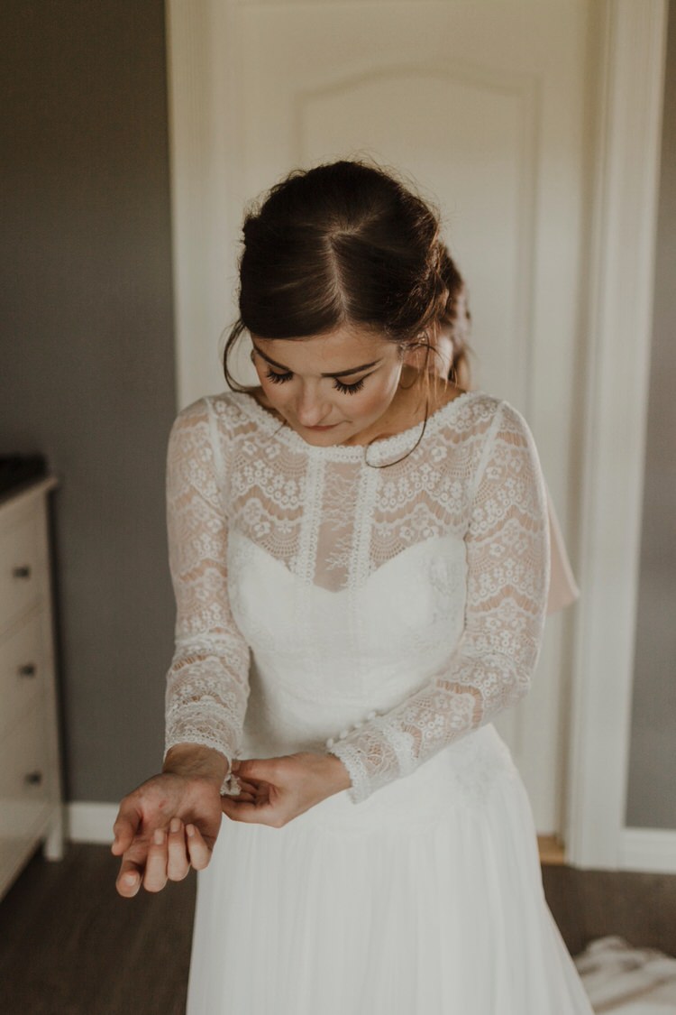 Minimalist Simple Natural Bride Dress Maggie Sottero Long Sleeved Lace Morning | Intimate Adventurous Emotional Iceland Wedding http://www.thecurries.co/