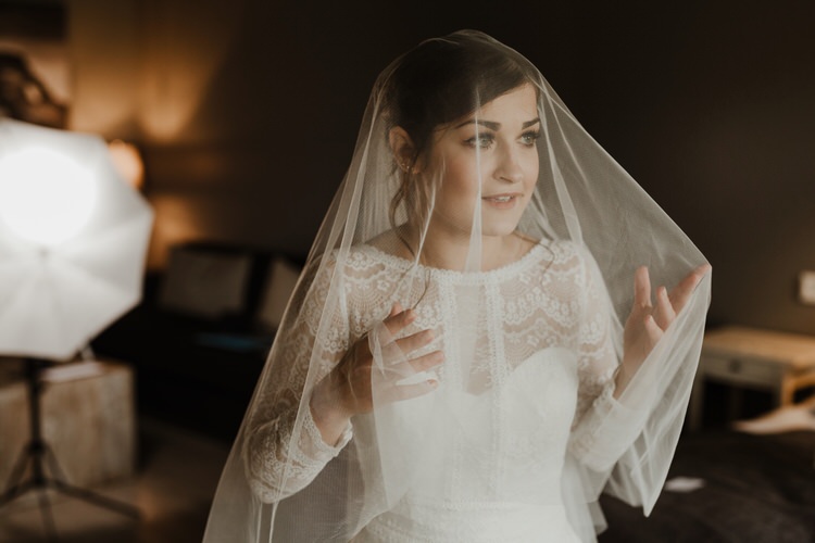 Minimalist Simple Natural Bride Dress Maggie Sottero Long Sleeved Lace Morning Veil | Intimate Adventurous Emotional Iceland Wedding http://www.thecurries.co/