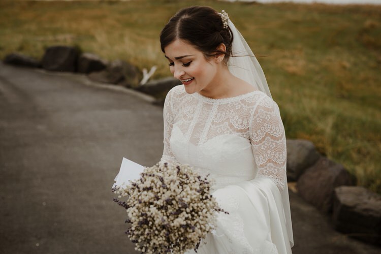Minimalist Simple Natural Bride Dress Maggie Sottero Long Sleeved Lace Gyp Bouquet | Intimate Adventurous Emotional Iceland Wedding http://www.thecurries.co/