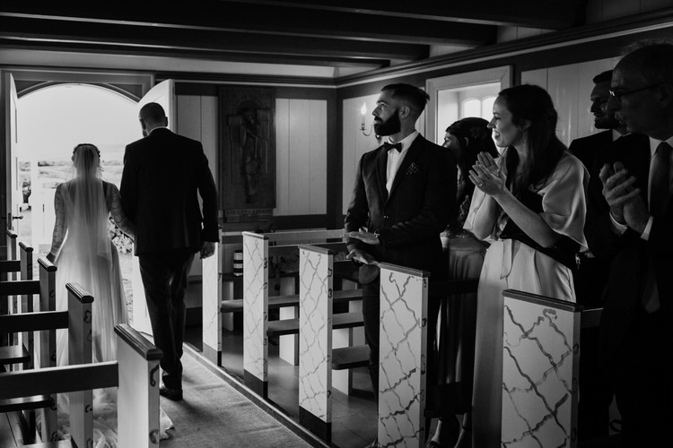 Bride Groom Church Aisle Ceremony Destination Elopement Nordic Scandinavian | Intimate Adventurous Emotional Iceland Wedding http://www.thecurries.co/