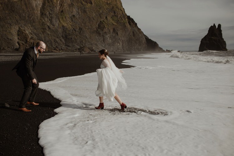 Bride Groom Destination Elopement Nordic Waterfall Cliff Coast Sea Minimalist Style | Intimate Adventurous Emotional Iceland Wedding http://www.thecurries.co/
