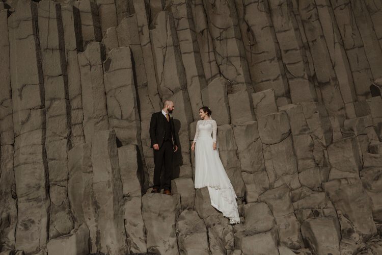 Bride Groom Destination Elopement Nordic Waterfall Cliff Coast Sea Minimalist Style | Intimate Adventurous Emotional Iceland Wedding http://www.thecurries.co/
