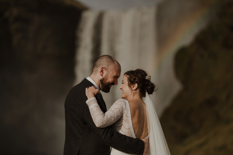 Bride Groom Destination Elopement Nordic Waterfall Rainbow Minimalist Style | Intimate Adventurous Emotional Iceland Wedding http://www.thecurries.co/