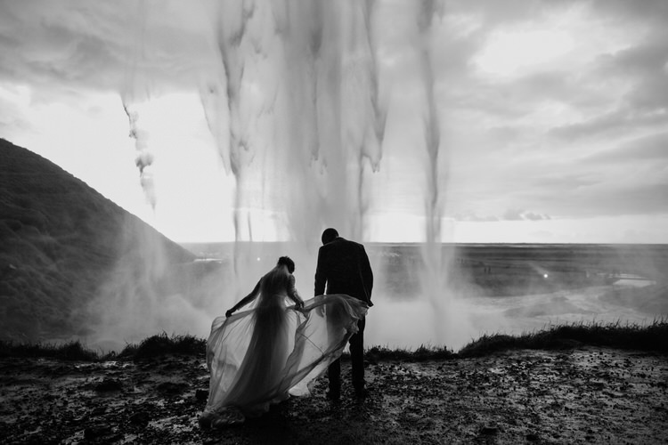 Bride Groom Destination Elopement Nordic Waterfall Minimalist Style Black White | Intimate Adventurous Emotional Iceland Wedding http://www.thecurries.co/