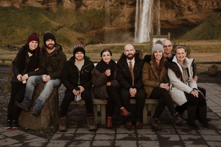 Group Photo Waterfall Destination Elopement Nordic Scandinavian Landscape | Intimate Adventurous Emotional Iceland Wedding http://www.thecurries.co/