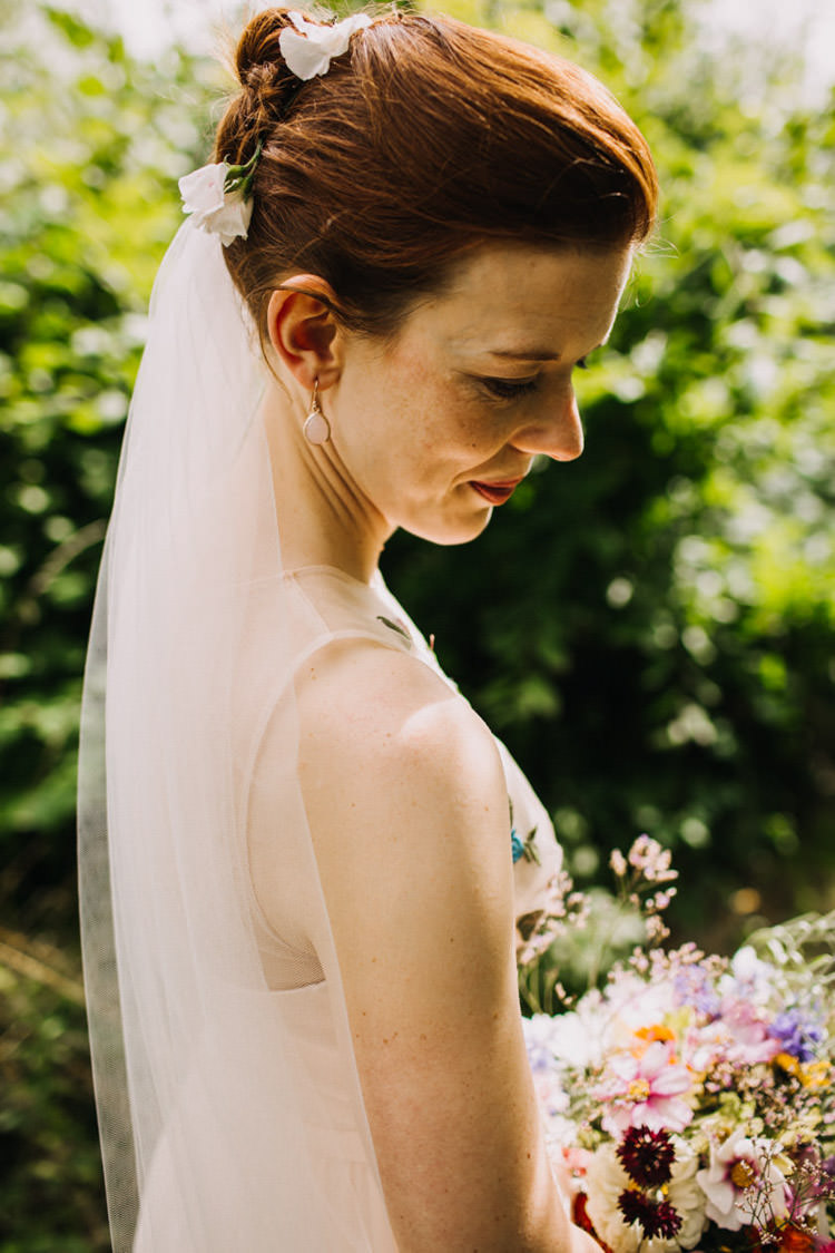 Hair Style Up Do Bride Bridal Veil Flowers Joyful Homespun Humanist Farm Camping Wedding https://aniaames.co.uk/