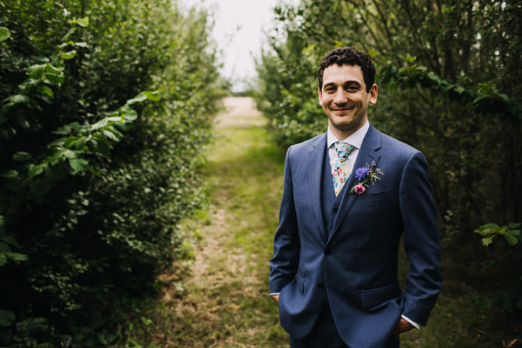Blue Suit Floral Tie Groom Joyful Homespun Humanist Farm Camping Wedding https://aniaames.co.uk/