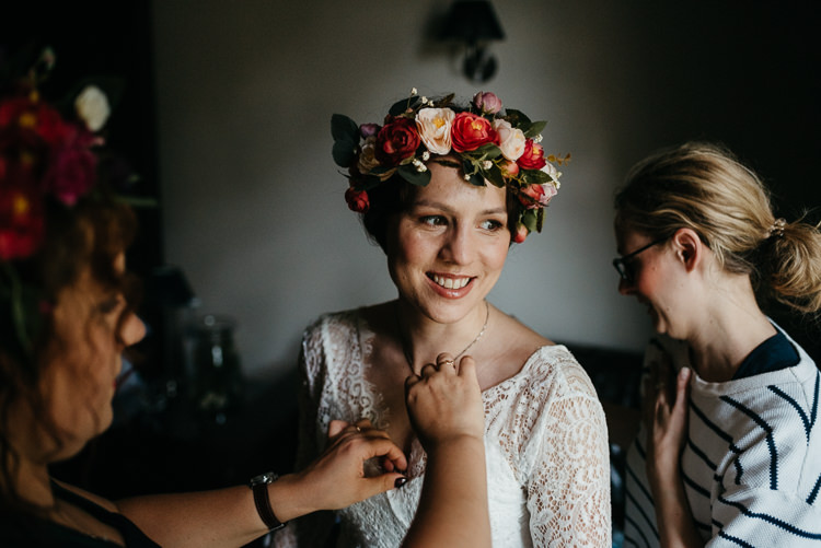 Bride Bridal Lace Long Sleeved Dress Flower Crown Folky Woodland Adventure Wedding https://elainewilliamsphoto.com/