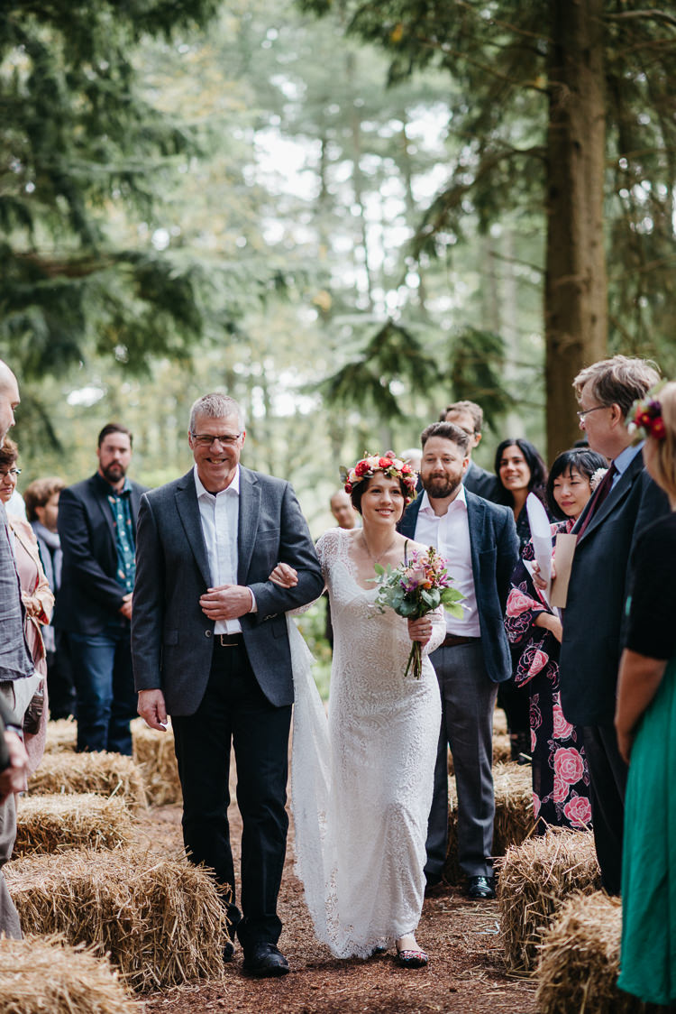 Bride Bridal Vintage Lace Dress Long Sleeved Flower Crown Bouquet Folky Woodland Adventure Wedding https://elainewilliamsphoto.com/