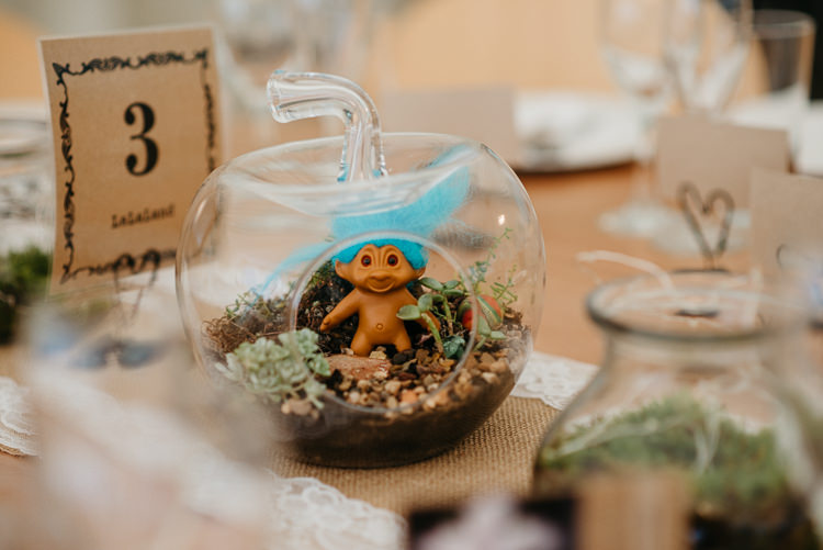 Table Centre Troll Glass Terrarium Troll Folky Woodland Adventure Wedding https://elainewilliamsphoto.com/