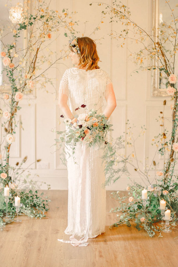 Backdrop Flowers Branch Candles Bride Bridal Beautiful Fine Art Country House Wedding Ideas https://www.theblushingpeony.co.uk/