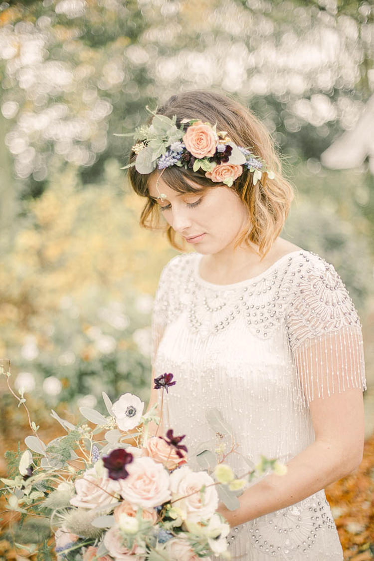Flower Crown Bride Bridal Blush Masarla Oxblood Florals Beautiful Fine Art Country House Wedding Ideas https://www.theblushingpeony.co.uk/
