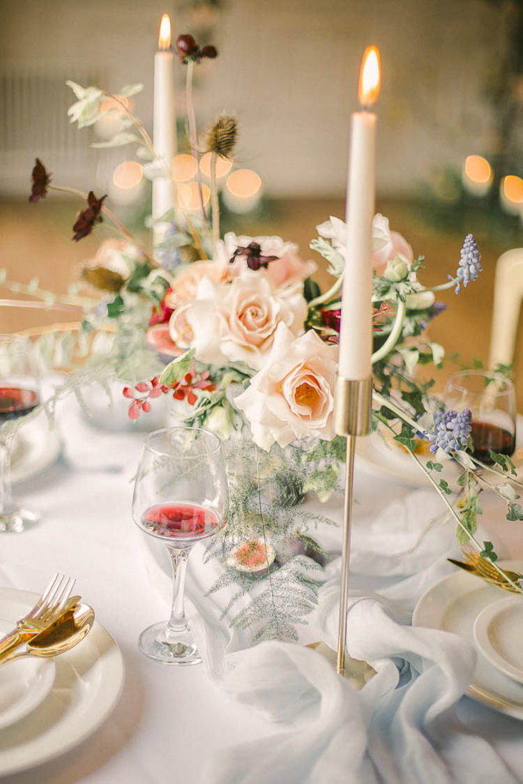 Flowers Centrepiece Candles Tables Blush Masarla Oxblood Silk Beautiful Fine Art Country House Wedding Ideas https://www.theblushingpeony.co.uk/