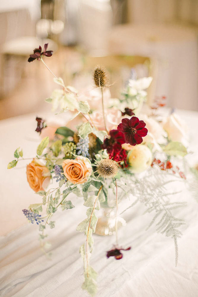 Flowers Red Peach Blush Rose Thistle Beautiful Fine Art Country House Wedding Ideas https://www.theblushingpeony.co.uk/