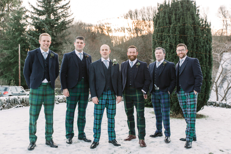 Tartan Trousers Groom Groomsmen Tweed Three Piece Waistcoat Enchanted Magical Snowy Wedding https://www.thegibsonsphotography.co.uk/