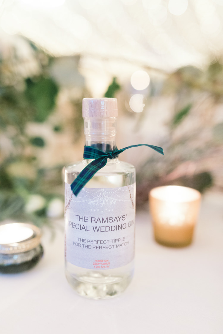 Gin Favour Tartan Ribbon Enchanted Magical Snowy Wedding https://www.thegibsonsphotography.co.uk/