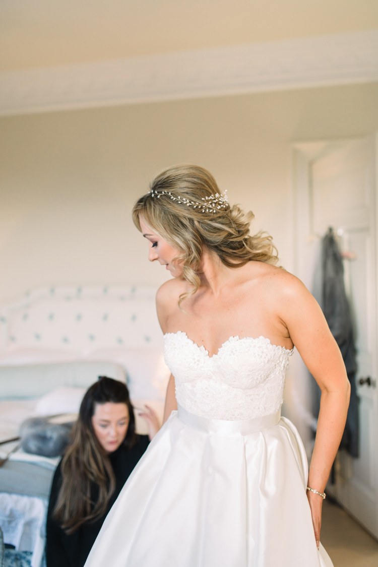 Bride Bridal Sweetheart Neckline Hair Piece Lace A Line Enchanted Magical Snowy Wedding https://www.thegibsonsphotography.co.uk/