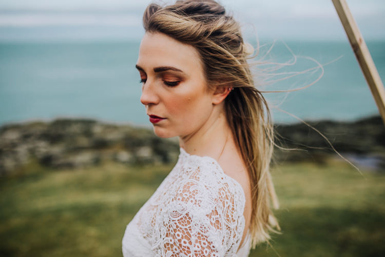 Bride Bridal Make Up Beauty Ocean Clifftop Elopement Wedding Ideas North Wales https://www.claracooperphotography.com/