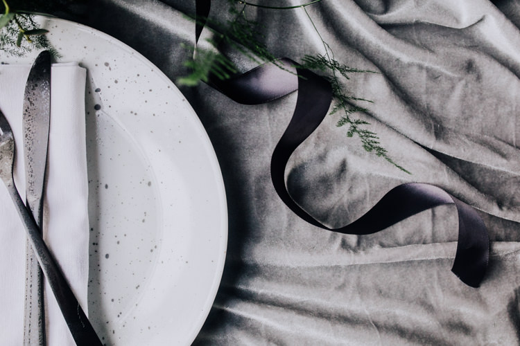 Tablescape Decor Grey White Greeenery Candles Foliage Fabric Ocean Clifftop Elopement Wedding Ideas North Wales https://www.claracooperphotography.com/