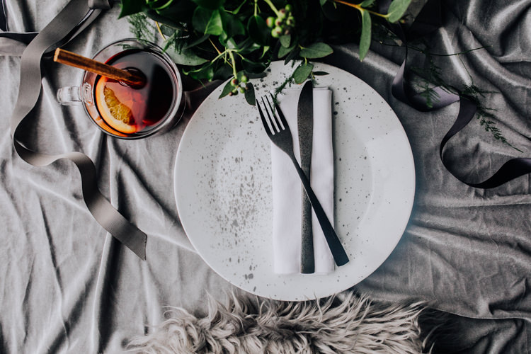 Tablescape Decor Grey White Greeenery Candles Foliage Fabric Place Setting Ocean Clifftop Elopement Wedding Ideas North Wales https://www.claracooperphotography.com/