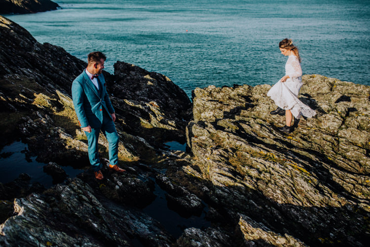 Blue Suit Groom Bow Tie Ocean Clifftop Elopement Wedding Ideas North Wales https://www.claracooperphotography.com/